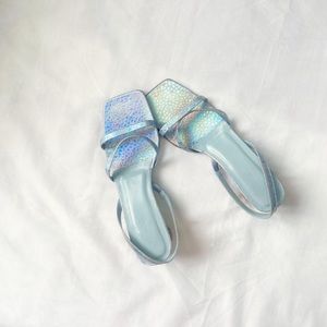 Cutest slingback sandals with beautiful metallic blue from By Far